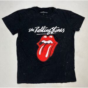 The Rolling Stones Graphic T-shirt Women Medium Black Acid Wash Music